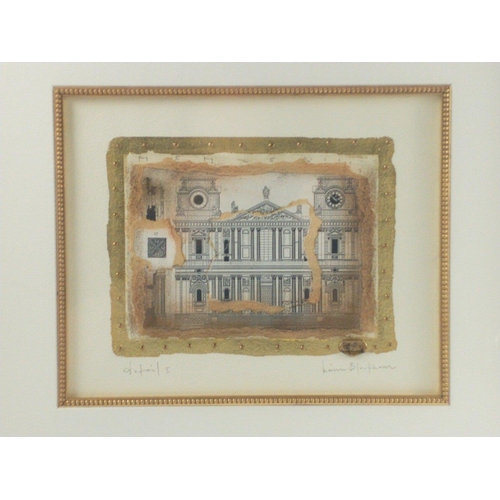 296 - A pair of EXQUISITE ORIGINAL collage/parchment of St Paul's Cathedral mounted and in smart gilded fr... 