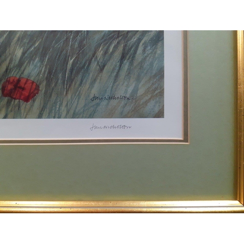 391 - JIM NICHOLSON. A limited edition 301/500 signed print of The Bass Rock with poppies in the foregroun... 