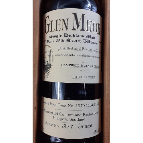 42 - A limited edition 25 year old bottle of GLEN MHOR single Highland malt whisky in wooden presentation... 