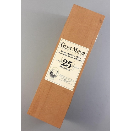 42 - A limited edition 25 year old bottle of GLEN MHOR single Highland malt whisky in wooden presentation... 