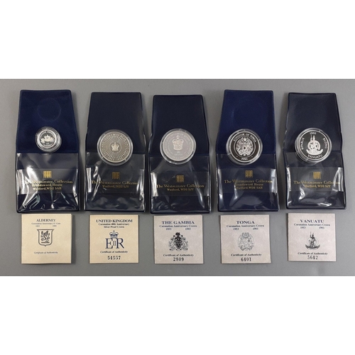 107 - Westminster Mint Silver Commemorative coin issues. To include Alderney £1, Vanuatu Crown, Tonga... 