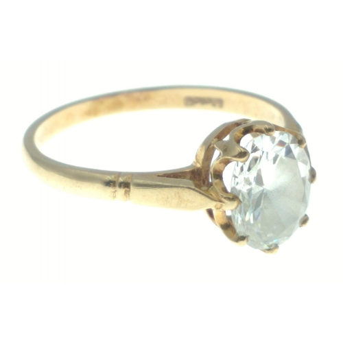 16 - A 9ct gold ring with large white clear centre stone. Size O. Gross weight 2.3g approx#16