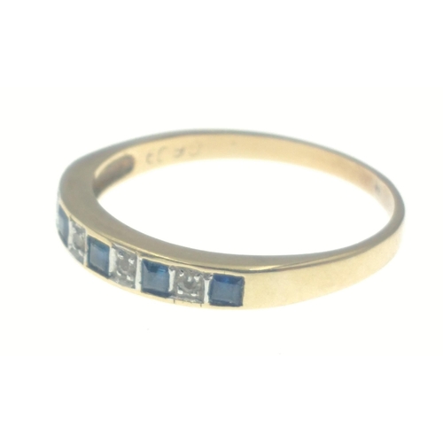 25 - A diamond and sapphire on a 585 stamped 14k band. Size P. Gross weight 1.79g approx. Diamonds tested... 