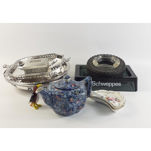 494 - Two collector's ashtrays - SCHWEPPES and GOODYEAR, Rington's teapot, ROYAL SELANGOR trinket box, WAL... 