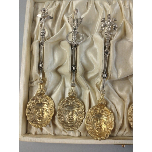 66 - A set of six ornate Italian spoons each stamped 800 on the bowls. Presented in lined presentation bo... 