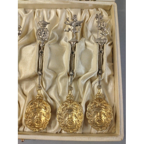 66 - A set of six ornate Italian spoons each stamped 800 on the bowls. Presented in lined presentation bo... 