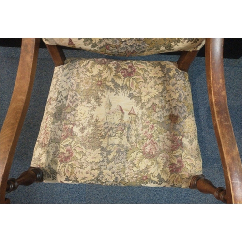 445 - A single pretty nursing chair with attractive floral castle pattern fabric. Height to rear 90cm and ... 