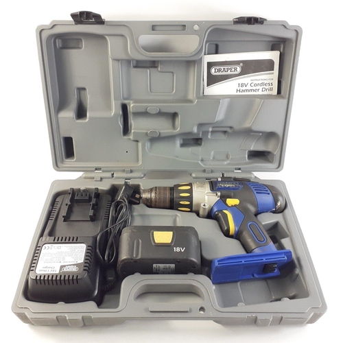 477 - DRAPER EXPERT 18v Cordless Hammer drill in box with charger and battery.  Working, used condition.#1... 