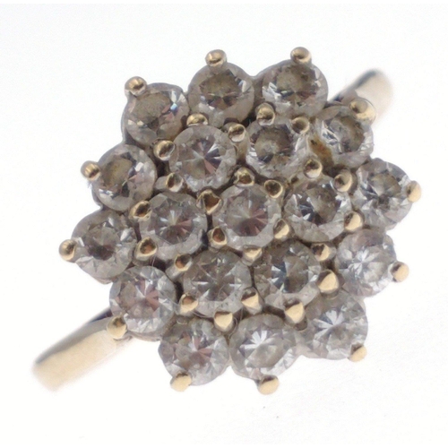 12 - A 9c stamped ring with cluster white stones - gross weight 2.52g approx ring size O#12