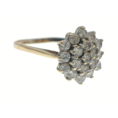 12 - A 9c stamped ring with cluster white stones - gross weight 2.52g approx ring size O#12