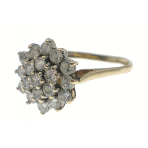 12 - A 9c stamped ring with cluster white stones - gross weight 2.52g approx ring size O#12