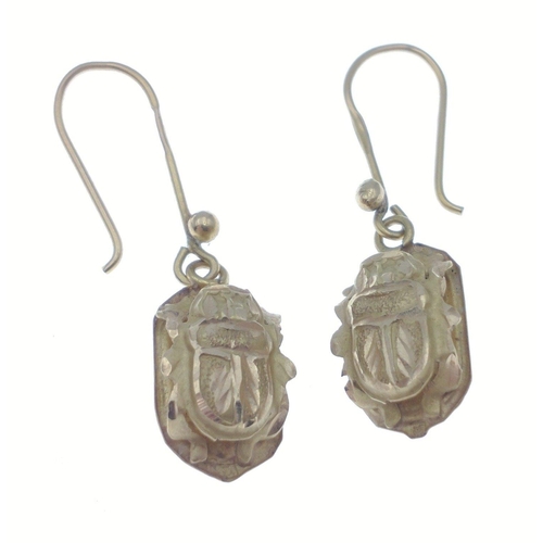 26 - A pair of EGYPTIAN stamped cartouche earrings (stamped 18 in Arabic),  weight 2.64g approx#26