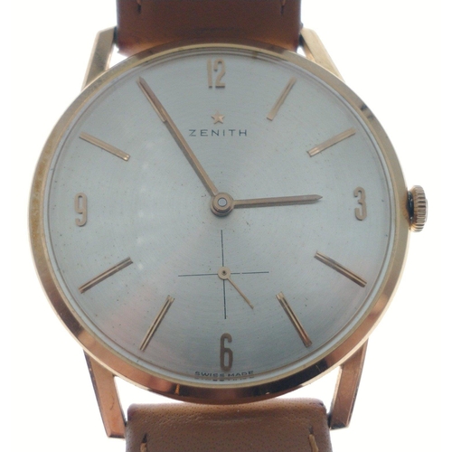 34 - Beautiful and classy 18ct jeweller tested GOLD cased ZENITH gents watch 31mm dial. Working with a ge... 