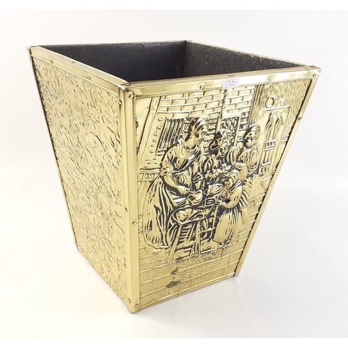 52 - A square brass repousse patterned plant pot holder - height 27cm x 24cm square top approx#56