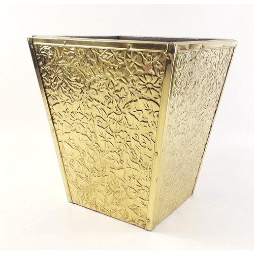 52 - A square brass repousse patterned plant pot holder - height 27cm x 24cm square top approx#56