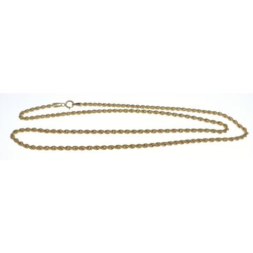 6 - A yellow gold rope style neck chain stamped 375, length 46cm long approx, weight 2.00g approx#6