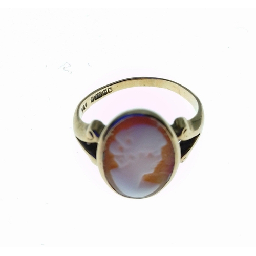 21 - A 9ct gold fully hallmarked Cameo ring.  Size O.  Gross weight 3g approx.  A particularly attractive... 