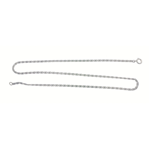 23 - An early 20th century white metal and two green stone pendant on a white metal chain with a vintage ... 