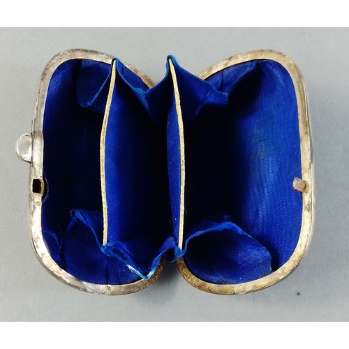 32 - A beautiful small silver hallmarked, London 1880s, coin purse lined with blue silk, small inscriptio... 