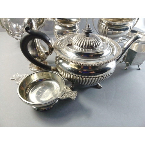 40 - A collection of EP ware to include a swing handle dish 25x24cm approx, also a tea/coffee service of ... 