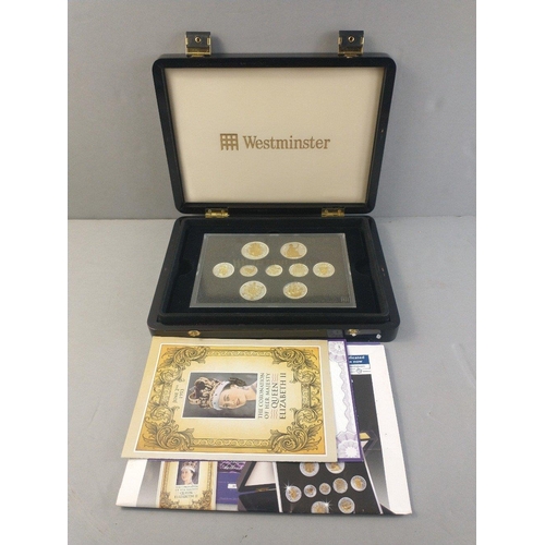 58 - Four boxed sets of commemorative coins to include boxed set of 12 plated coins with gilt Pre -Decima... 