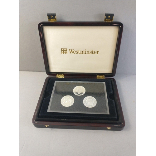 58 - Four boxed sets of commemorative coins to include boxed set of 12 plated coins with gilt Pre -Decima... 