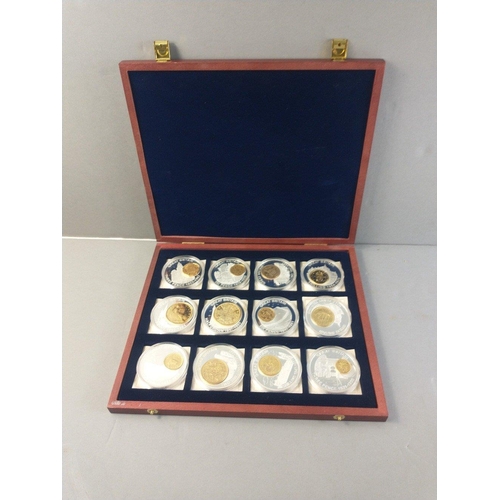 58 - Four boxed sets of commemorative coins to include boxed set of 12 plated coins with gilt Pre -Decima... 