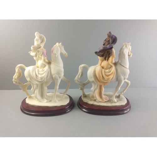 160 - Two JULIANA COLLECTON ladies on horseback,  each stands 27cm tall approx.  No damage#49