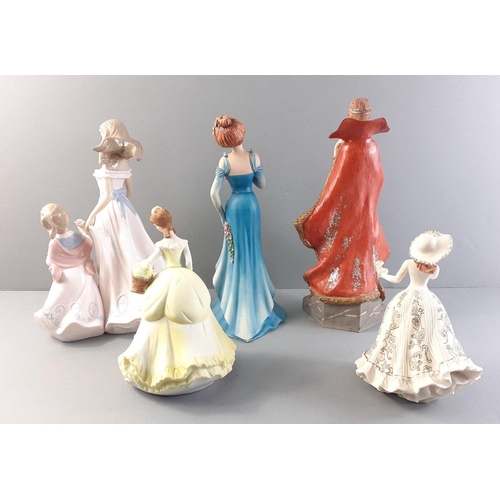 165 - A mixed lot of 5 attractive lady figurines, mainly LEONARDO, tallest standing 27.5 cm approx - would... 