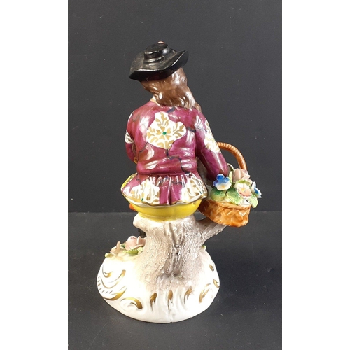 168 - Antique Victorian SITZENDORF marked beautiful ceramic figure of young man with floral baskets. 12cm ... 