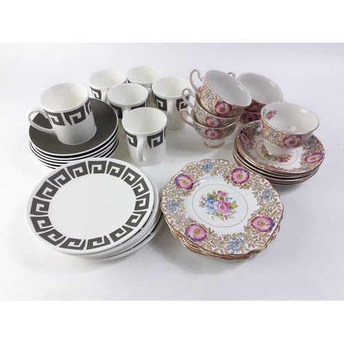 206 - A ROSINA china tea service 6 each of cups, saucers and side plates.  Beautiful floral pattern with g... 