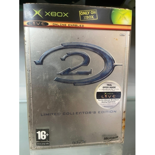 258 - X-BOX LIVE HALO 2 Limited Collector's edition video game age 16+ - tin box has rust spots in areas#9... 