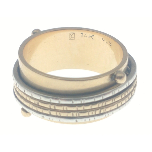 102 - A 14K Canadian gold band with 4 outer bands 2 gold and 2 x 925 . Size N, gross weight 9.2g approx#10... 