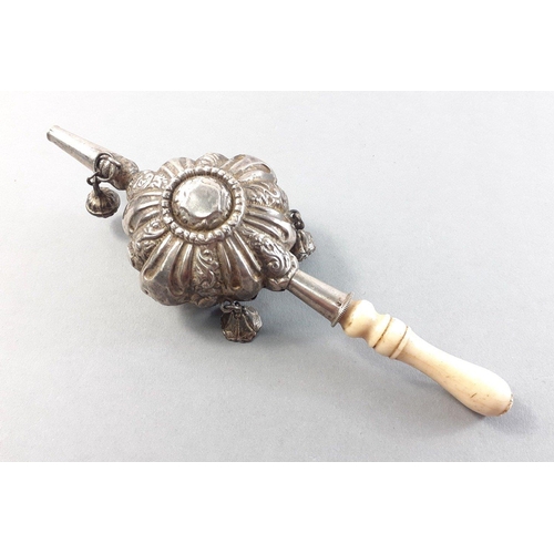 131 - An antique white metal child's rattle and whistle, 15cm long approx#135