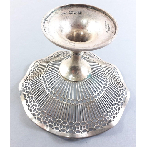 149 - A lovely pierced silver hallmarked bonbon dish with fluted edges, height 8cm, diameter 12.5 cm appro... 