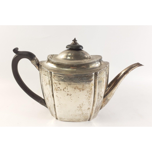 154 - A silver hallmarked teapot, London 1797, made by John Robins.  Stands 18cm to top of finial approx, ... 