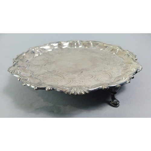 170 - An intricately decorated card tray hallmarked London unclear date, 17cm diameter approx, weight 256g... 