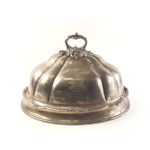 187 - CRESTED COLONIAL MILITARY INDIAN INTEREST The domed silver plated oval meat cover with the crest NOW... 