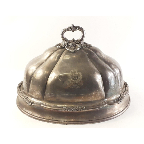 187 - CRESTED COLONIAL MILITARY INDIAN INTEREST The domed silver plated oval meat cover with the crest NOW... 