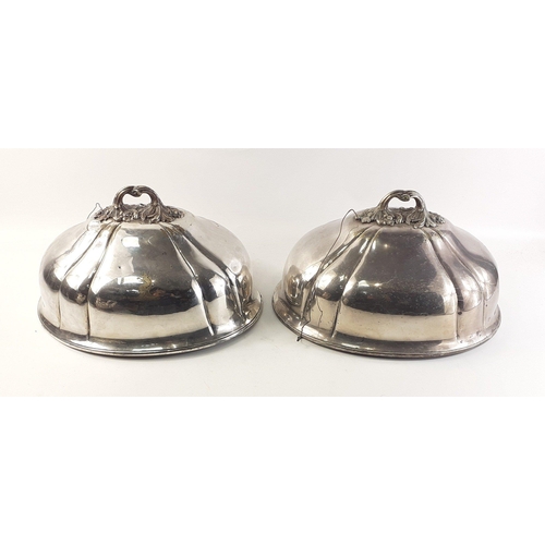 188 - A pair of large stamped AB SAVORY & SONS silver plated meat covers with wear, there are dents on... 