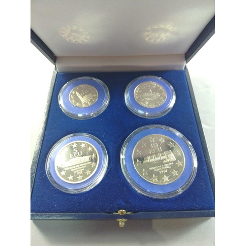 224 - A four ecu coin set comprising 1, 2 5  and 10 ecu coins in plush presentation case#232