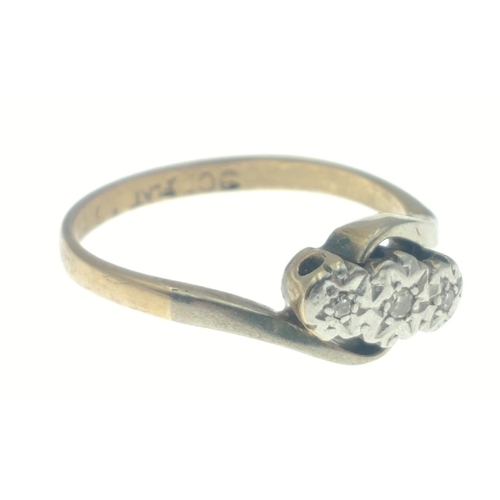 24 - A 9ct gold ring with three small inset diamonds. A pretty ring.  Size P. Gross weight 2.3g approx.#2... 