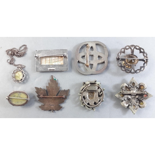 263 - A VINTAGE collection of mainly SILVER stamped - two SCOTTISH style brooches, one with a large Cairng... 