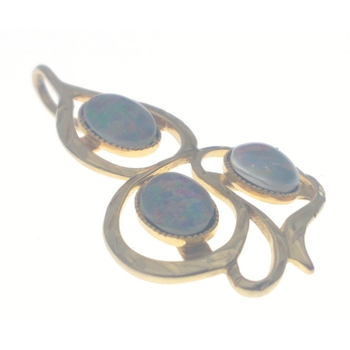 267 - A pretty leaf-shaped pendant set with 3 opals, 30mm in length, stamped SIL,#275