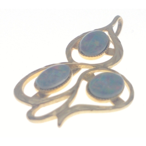 267 - A pretty leaf-shaped pendant set with 3 opals, 30mm in length, stamped SIL,#275