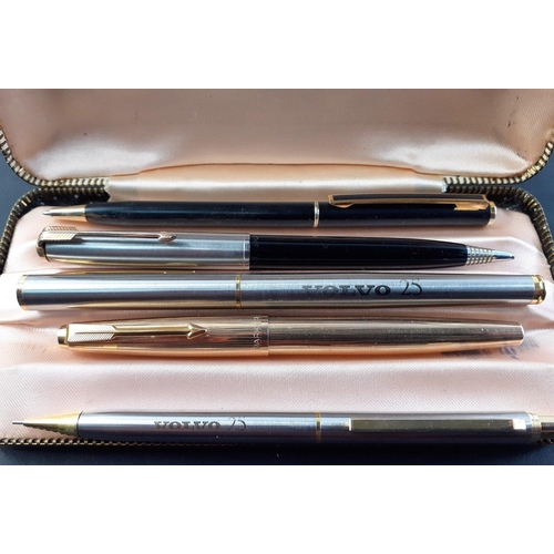 300 - A collection of Vintage Pens to include a Parker and a Volvo Fountain Pens- the Parker is rolled gol... 