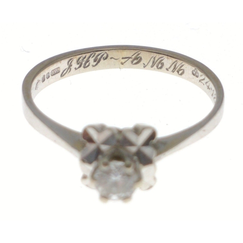 32 - A white gold 750 stamped ring set with a solitaire diamond.  Size M/N, gross weight 2.3g approx#32... 