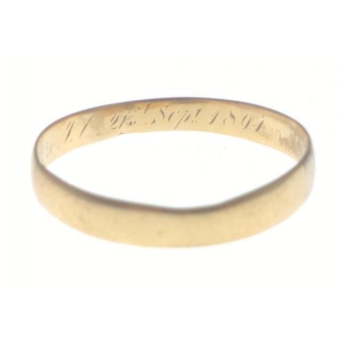 40 - An 18ct fully hallmarked wedding band with 1894 inscription inside, size R, weight 1.35g approx#40... 