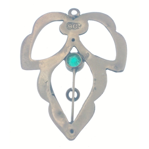 58 - A pretty pendant stamped 9ct set with a small green stone, 30mm long approx, gross weight 1.0g appro... 