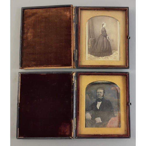 6 - Two matching cased Victorian photos, the gent a tintype and the lady a CDV style, both cases in good... 